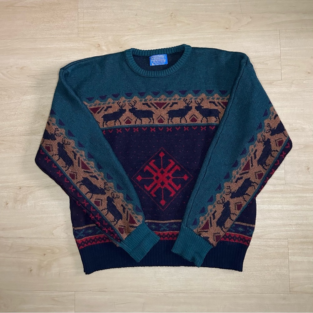 Rare Vintage Pendleton Sweater Nordic Deer Men’s Size X-Large Made In USA - Picture 3 of 11